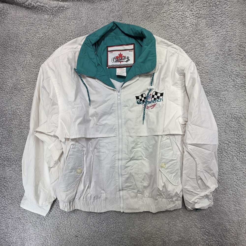 Vintage NASCAR‎ Goodwrench GM Racing Pit Crew White Jacket Sz Lrg Made In Canada